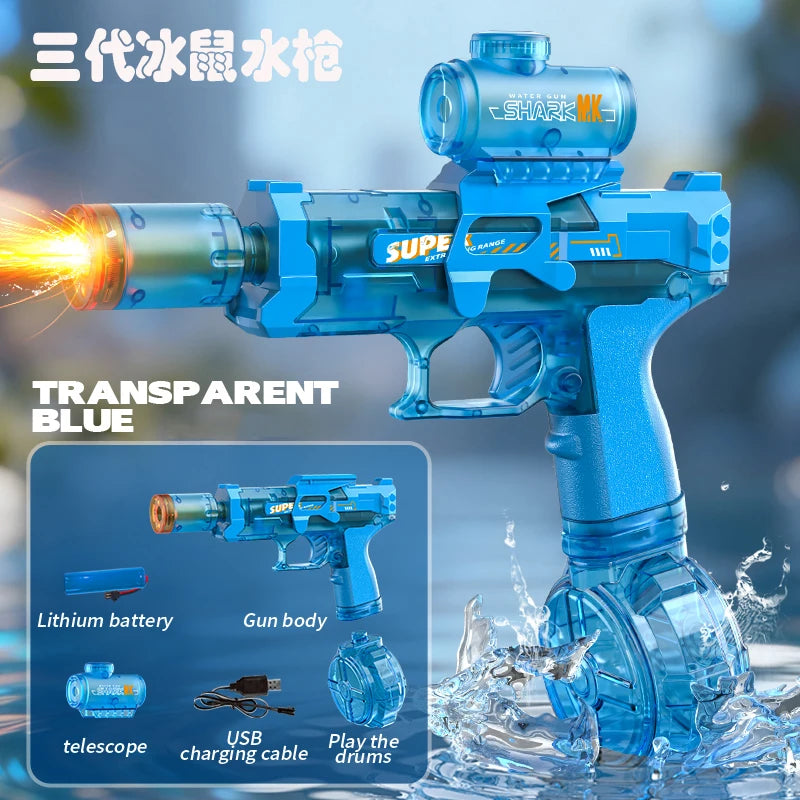 Elektryczny Pistolet na Wodę – Automatyczny, Daleki Zasięg, Światła LED