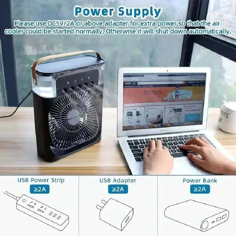 Wentylator 3w1 z Nawilżaczem i Podświetleniem LED — Chłodź się w stylu!