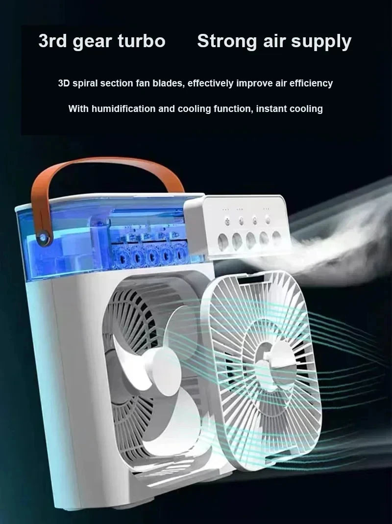 Wentylator 3w1 z Nawilżaczem i Podświetleniem LED — Chłodź się w stylu!